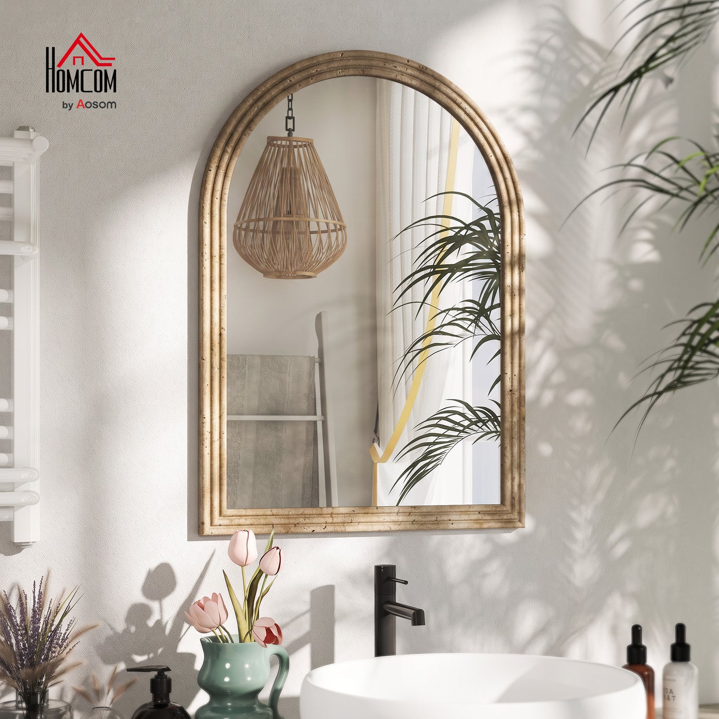 Modern Wall-Mounted Mirror with Grooved Edge, Brown