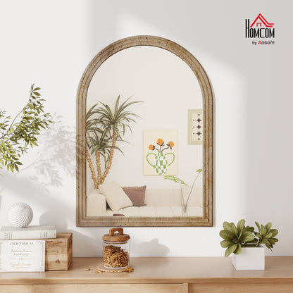 Modern Wall-Mounted Mirror with Grooved Edge, Brown