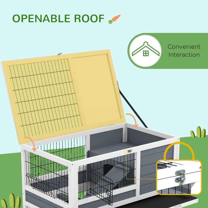 Double Deckers Guinea Pig Cage Rabbit Hutch Indoor with Feeding Trough, Trays, Ramps, Openable Top - Grey