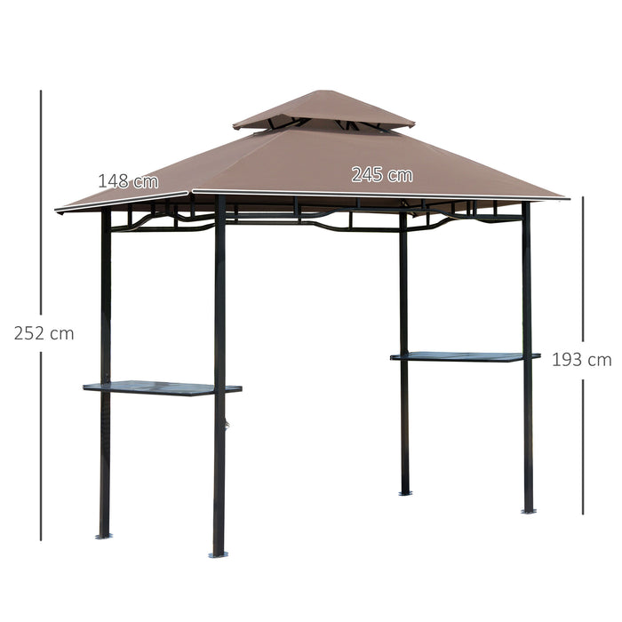 8 ft New Double-Tier BBQ Gazebo Grill Canopy Barbecue Tent Shelter Patio Deck Cover - Coffee