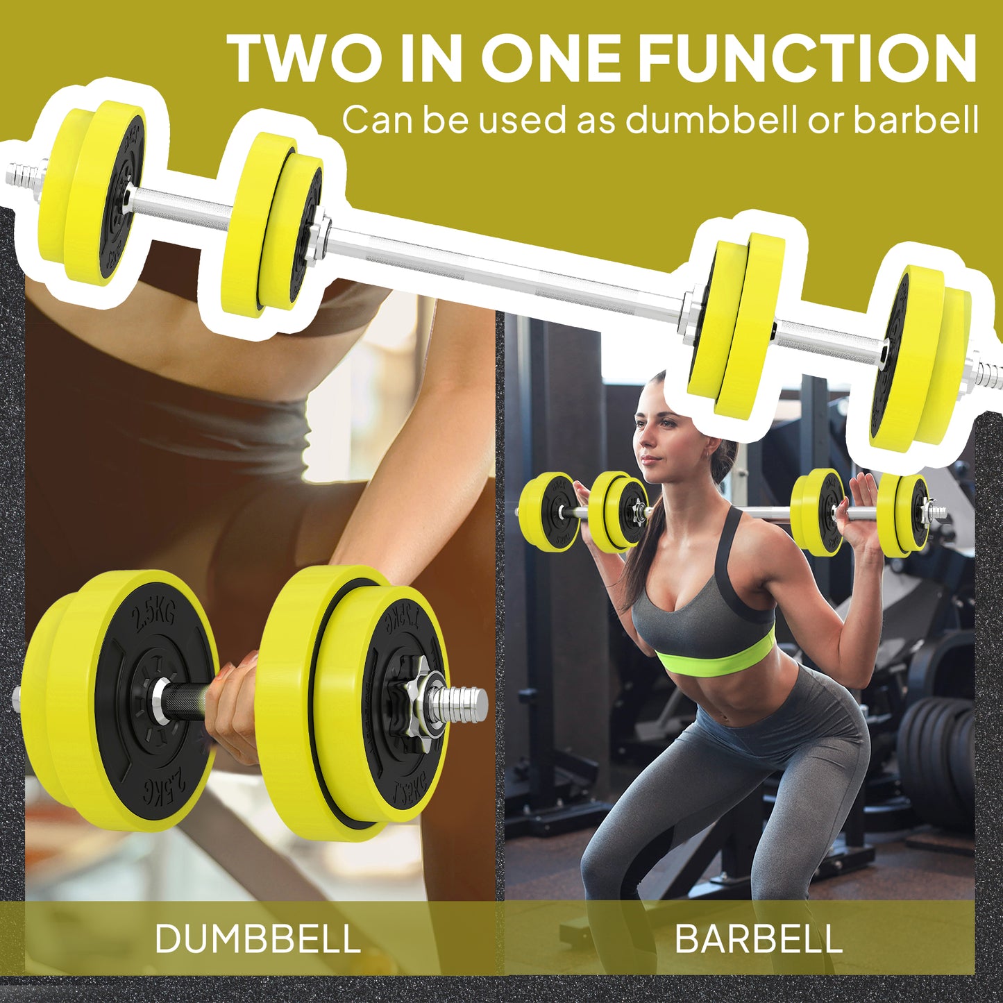 Adjustable 20KGS Barbell & Dumbbell Set for Home Gym, Yellow