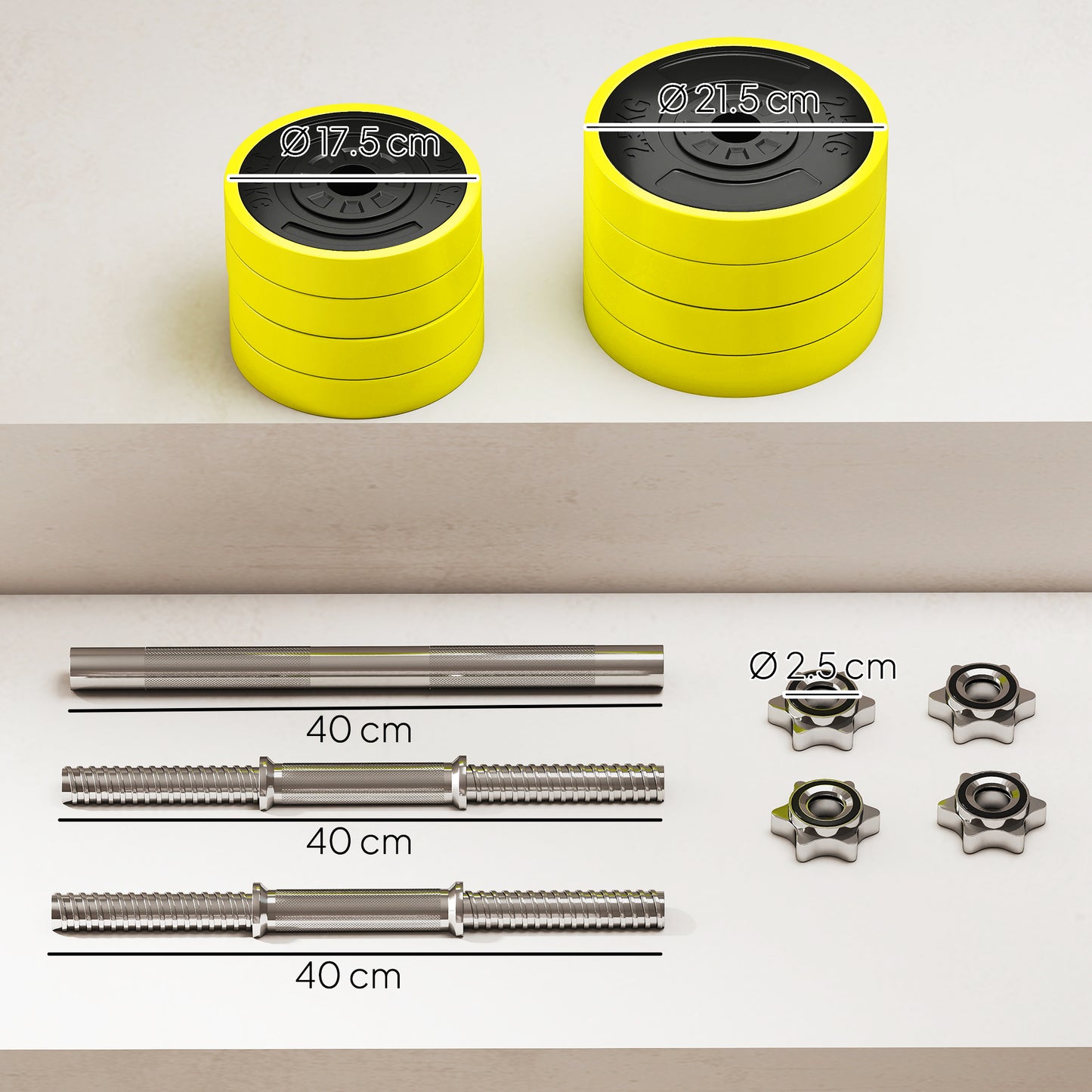 Adjustable 20KGS Barbell & Dumbbell Set for Home Gym, Yellow