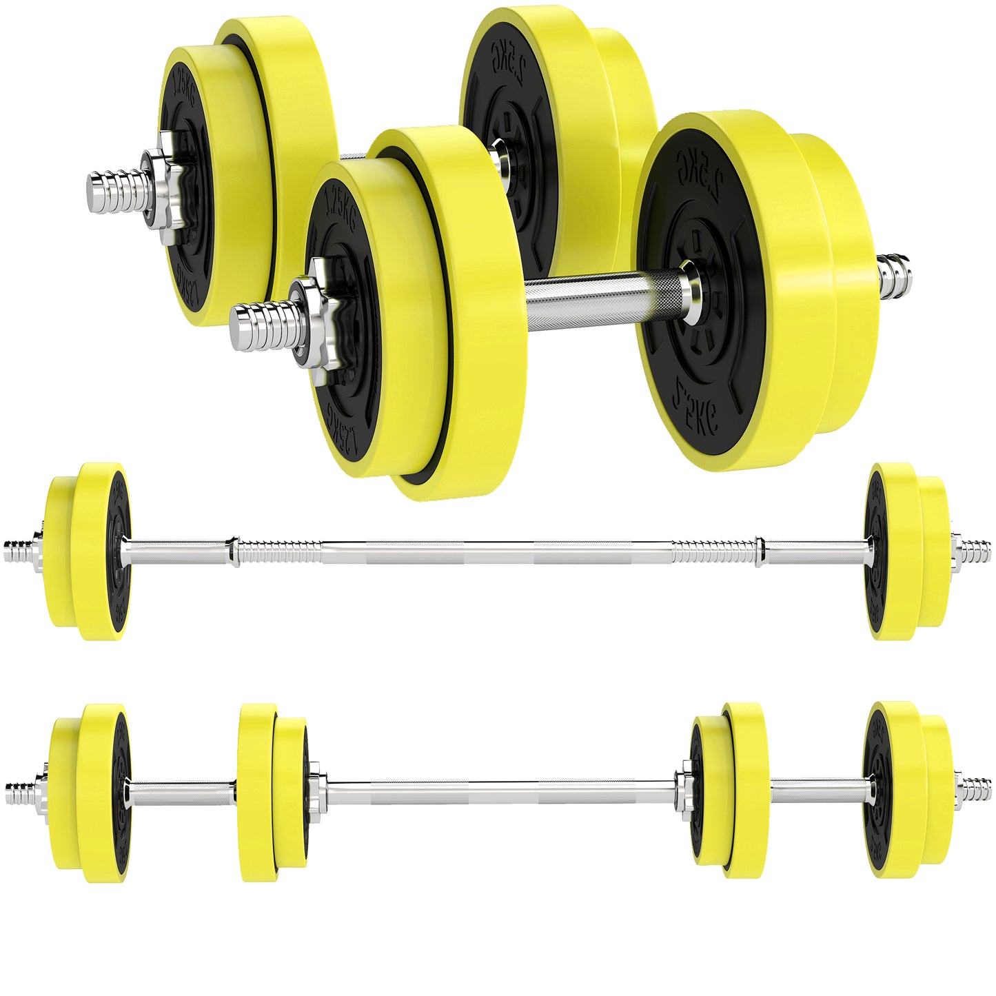 Adjustable 20KGS Barbell & Dumbbell Set for Home Gym, Yellow
