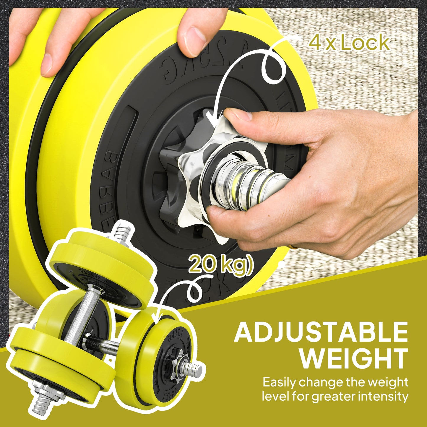 Adjustable 20KGS Barbell & Dumbbell Set for Home Gym, Yellow