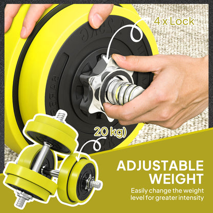 Adjustable 20KGS Barbell & Dumbbell Set for Home Gym, Yellow