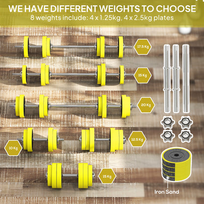 Adjustable 20KGS Barbell & Dumbbell Set for Home Gym, Yellow