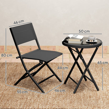 3 Pieces Outdoor Bistro Set, Glass Top Table and Chairs, Black