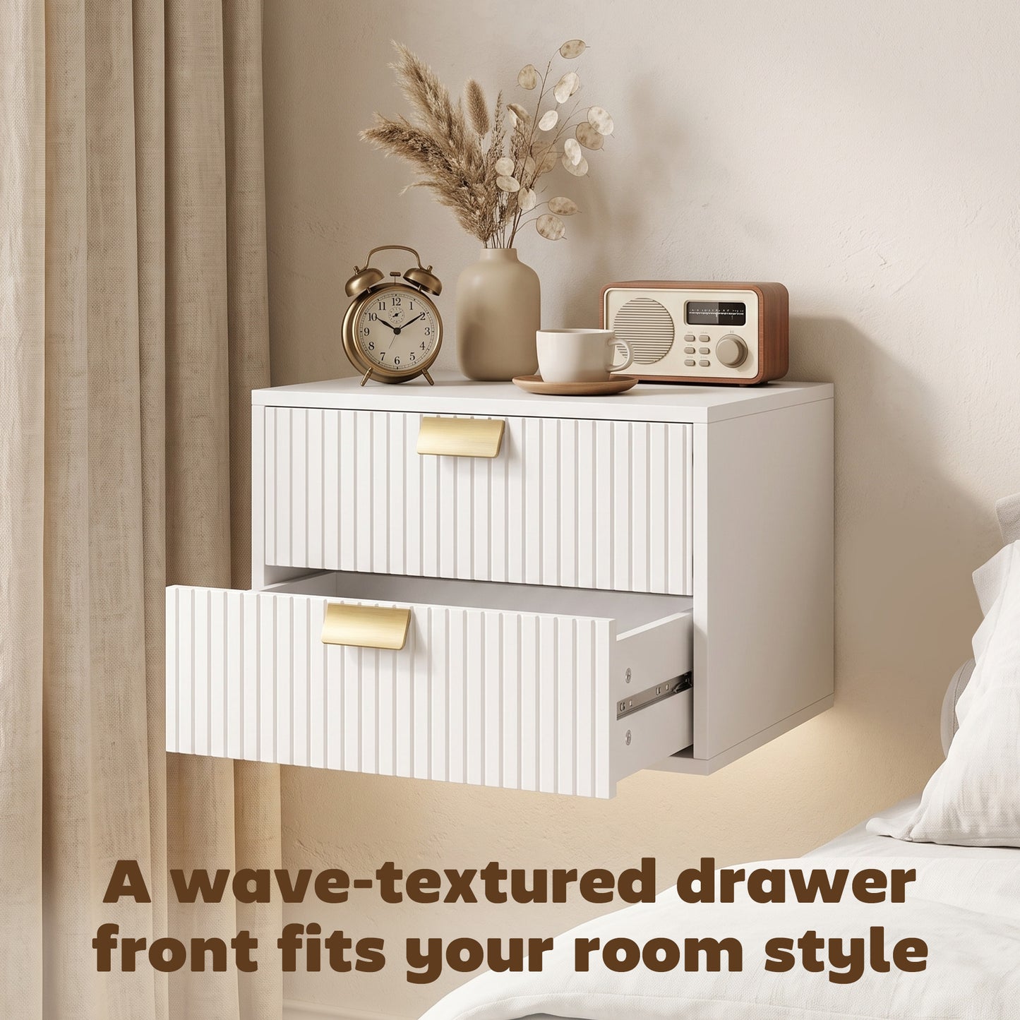 2pcs Modern Floating Nightstands,  2 Drawers Bedside Tables, White