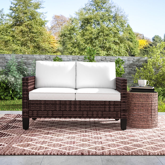 Rattan Sofa with Cushions, 2 Seater Garden Furniture, Brown