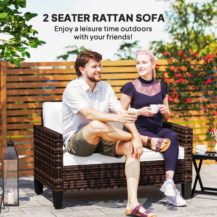 Rattan Sofa with Cushions, 2 Seater Garden Furniture, Brown