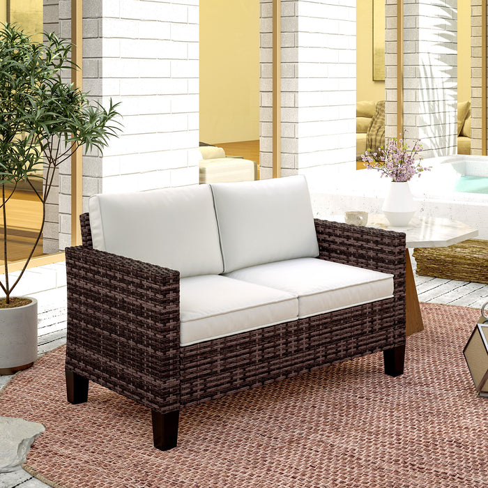 Rattan Sofa with Cushions, 2 Seater Garden Furniture, Brown