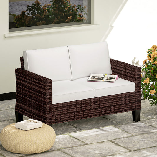 Rattan with Cushions, 2 Seater Garden Furniture, Brown