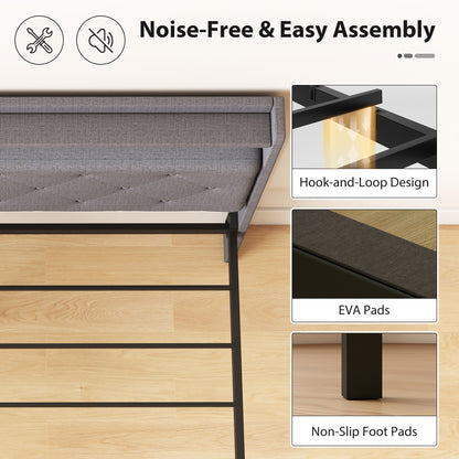 Floating Bed Frame with RGB Lights, Upholstered King Size Bed, Grey