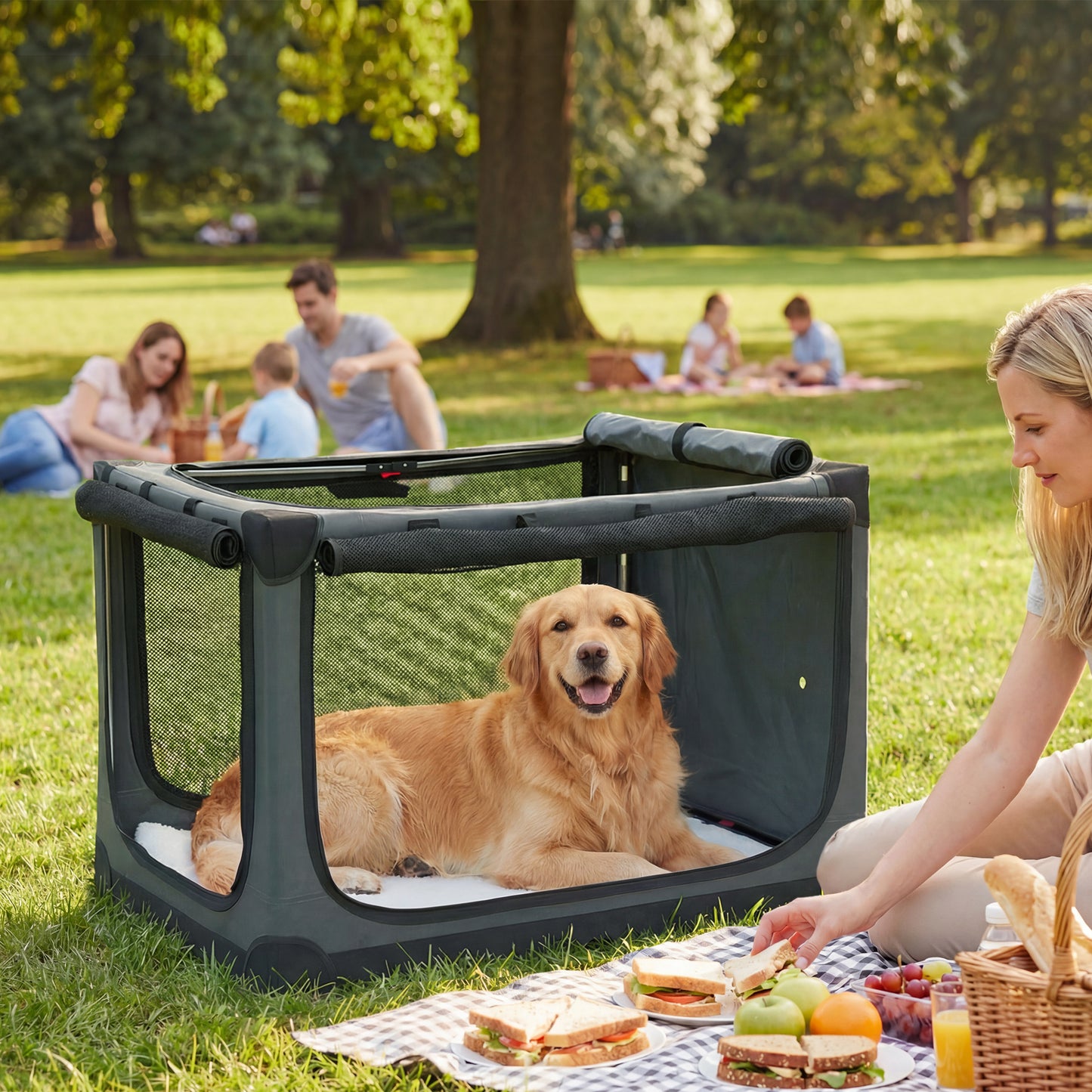 Collapsible Dog Crate Portable Pet Travel Carrier 90 x 64 x 64 cm