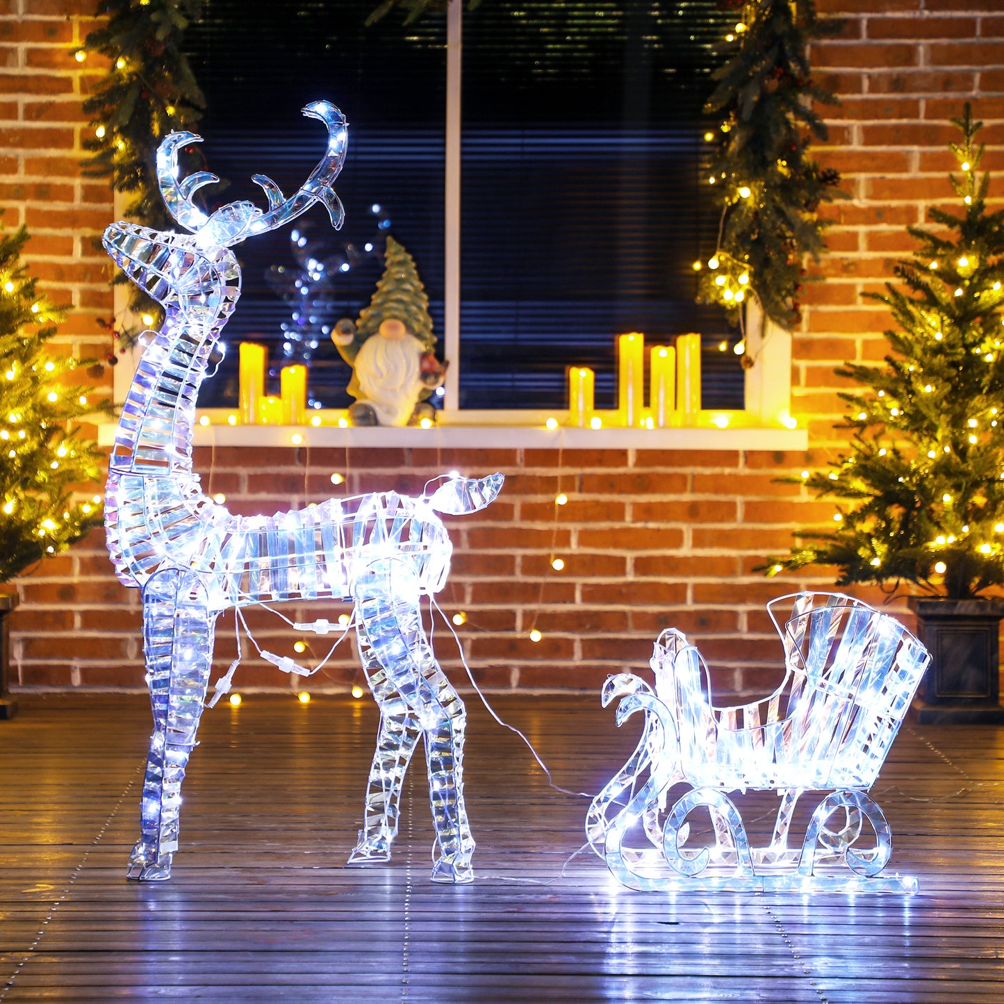 Lighted Christmas Reindeer with Sleigh, Waterproof Holiday Decor