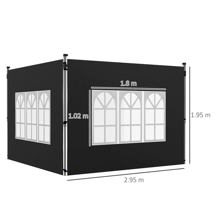 Gazebo Side Panels, Sides Replacement with Window for 3x3(m) or 3x4m Pop Up Gazebo, 2 Pack, Black