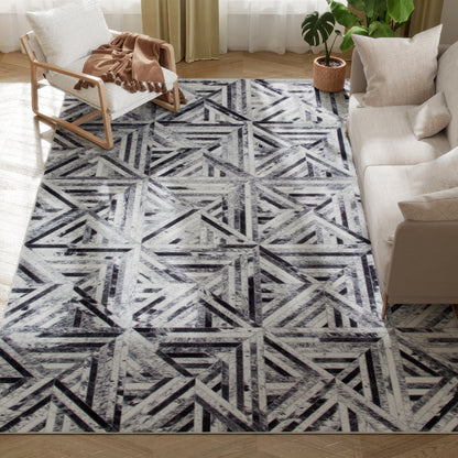 Non-Slip Washable Rug, Chenille Floor Carpet for Living Room, Black