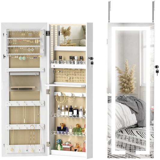 LED Mirror Jewellery Cabinet, Full Length Mirror with Storage, White