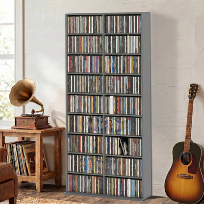 640 CD Storage Unit 360 DVD Storage Tower w/ 18 Compartments Grey
