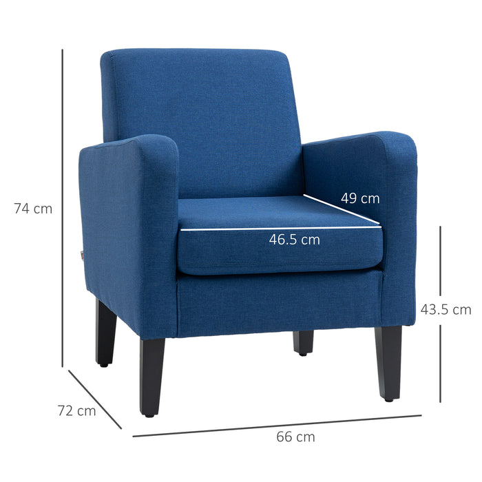 Modern Accent Chair, Occasional Chair with Rubber Wood Legs for Living Room, Bedroom, Blue