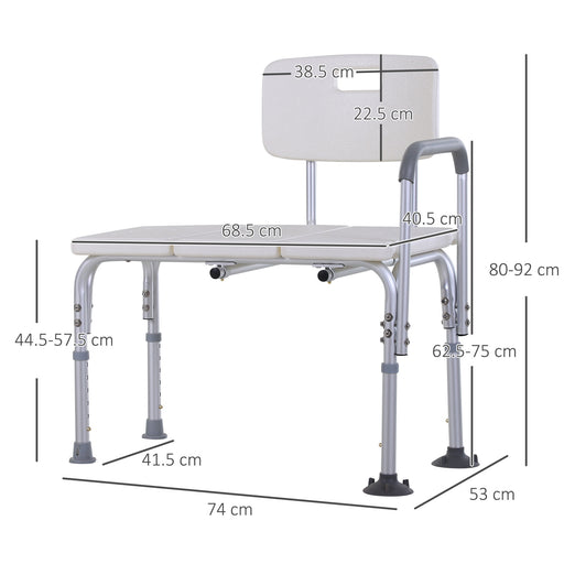 Height Adjustable Shower Chair with Suction Cup Feet Armrest Backrest