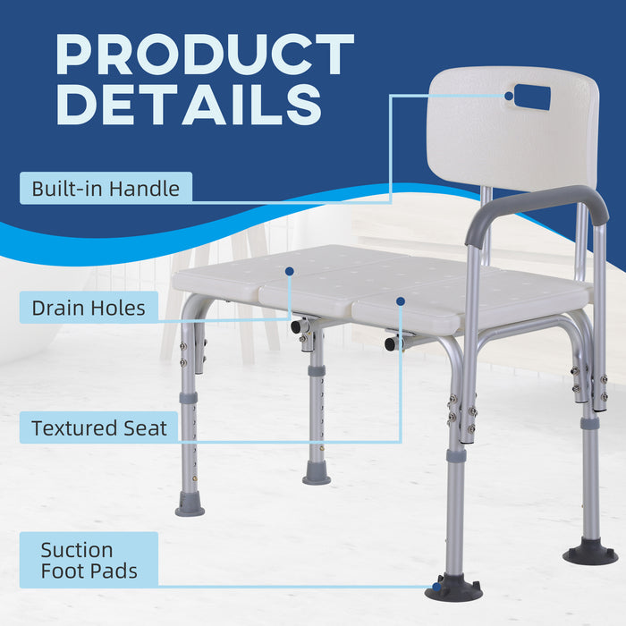 Height Adjustable Shower Chair with Suction Cup Feet Armrest Backrest