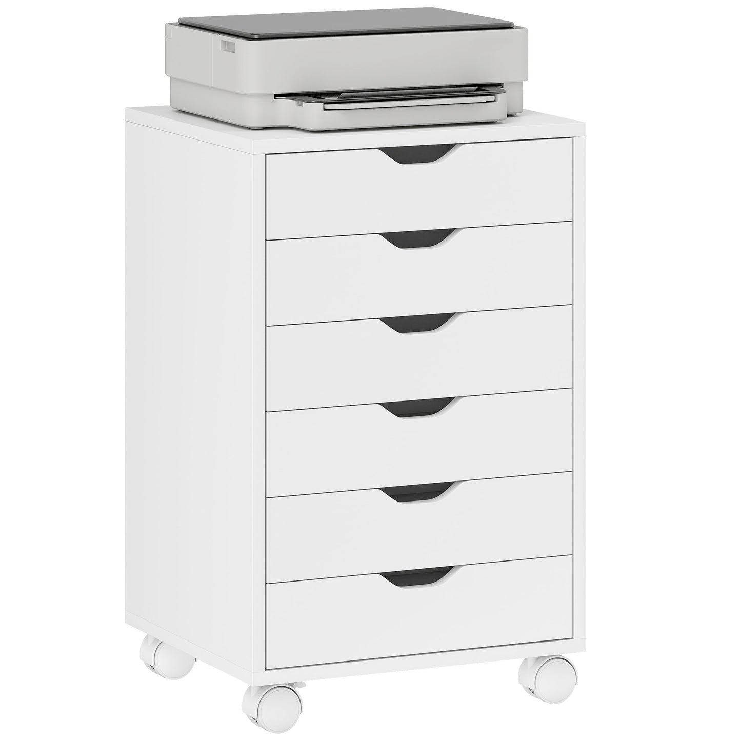 6 Drawer Vertical File Cabinet with Quiet Drawers and Wheels, White