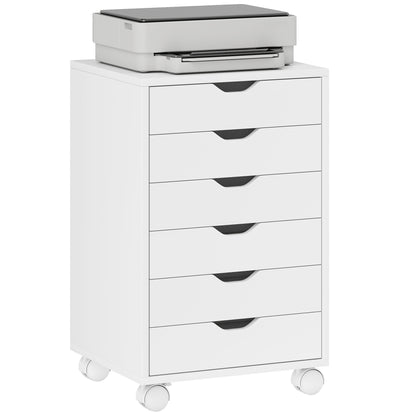 6 Drawer Vertical File Cabinet with Quiet Drawers and Wheels, White