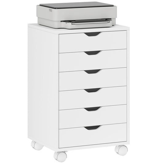 6 Drawer Vertical File Cabinet with Quiet Drawers and Wheels, White