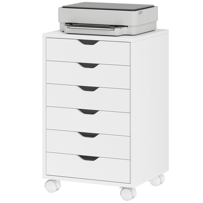 6 Drawer Vertical File Cabinet with Quiet Drawers and Wheels, White