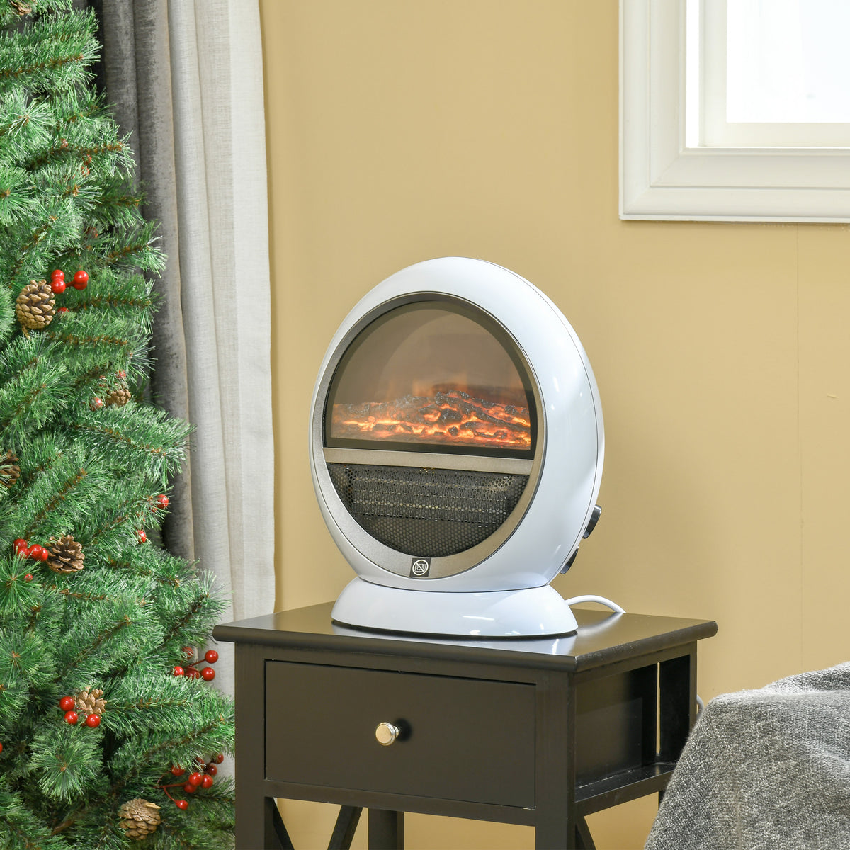 Table Top Electric Fireplace Heater W/ LED Flame Rotatable Head White