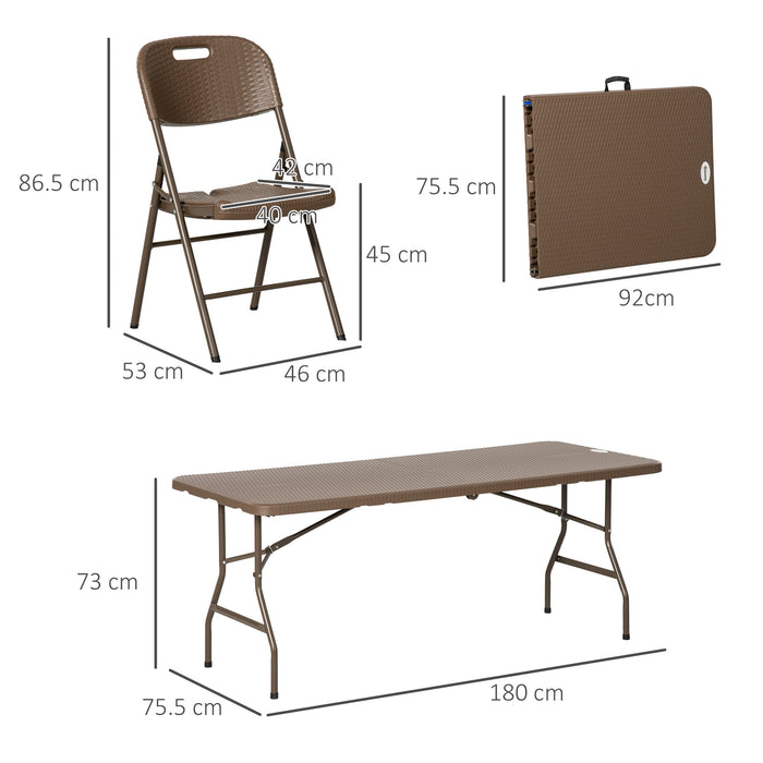 Patio 7 PCs Resin Rattan Dining Set, Foldable Chairs and Table w/ HDPE Molding Process, Portable, Space-saving for Indoor Outdoor Brown