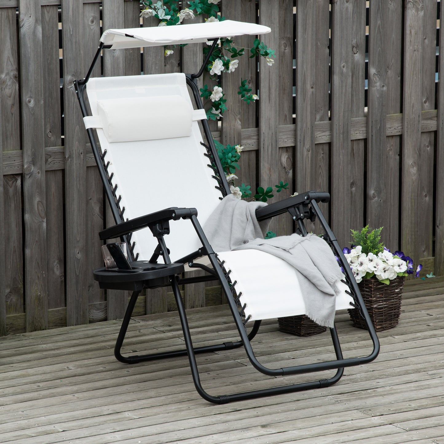 Zero Gravity Chair Adjustable Patio Lounge w/ Cup Holder White