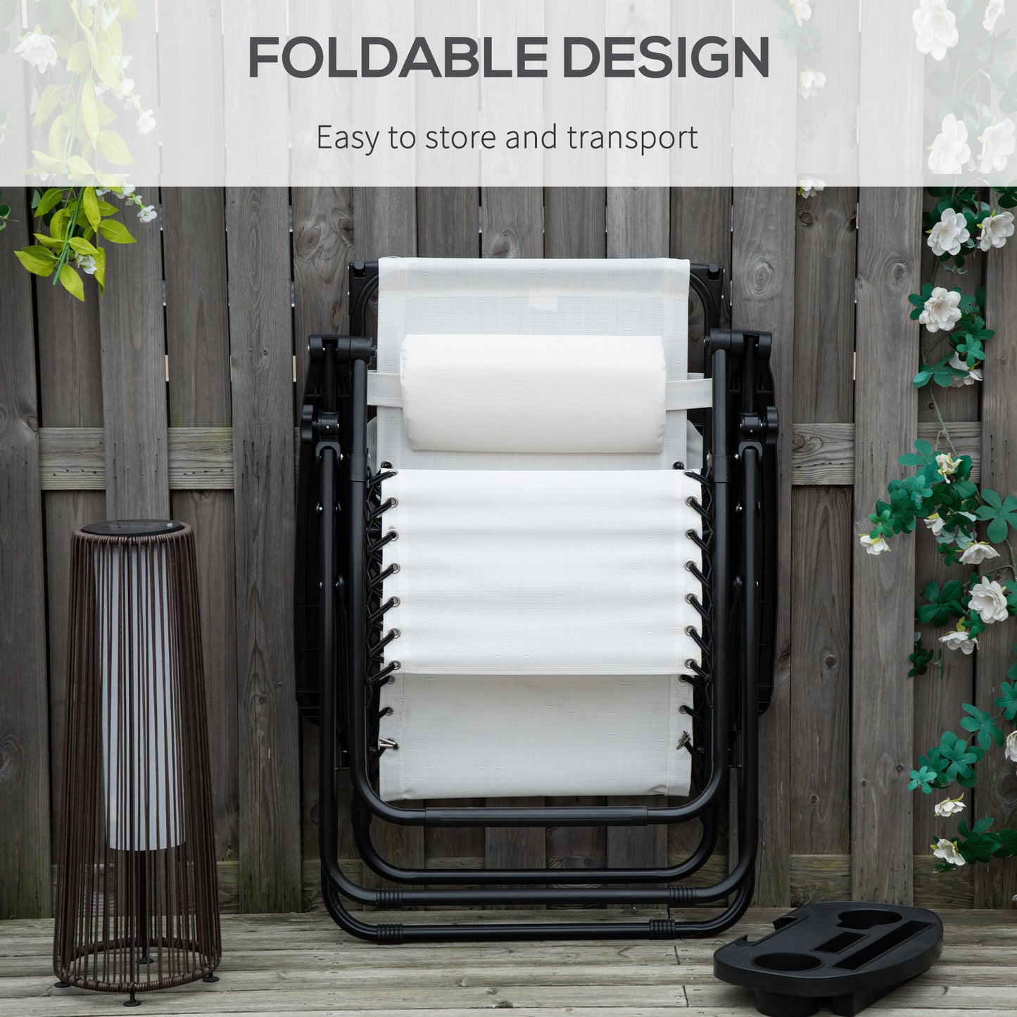 Zero Gravity Chair Adjustable Patio Lounge w/ Cup Holder White