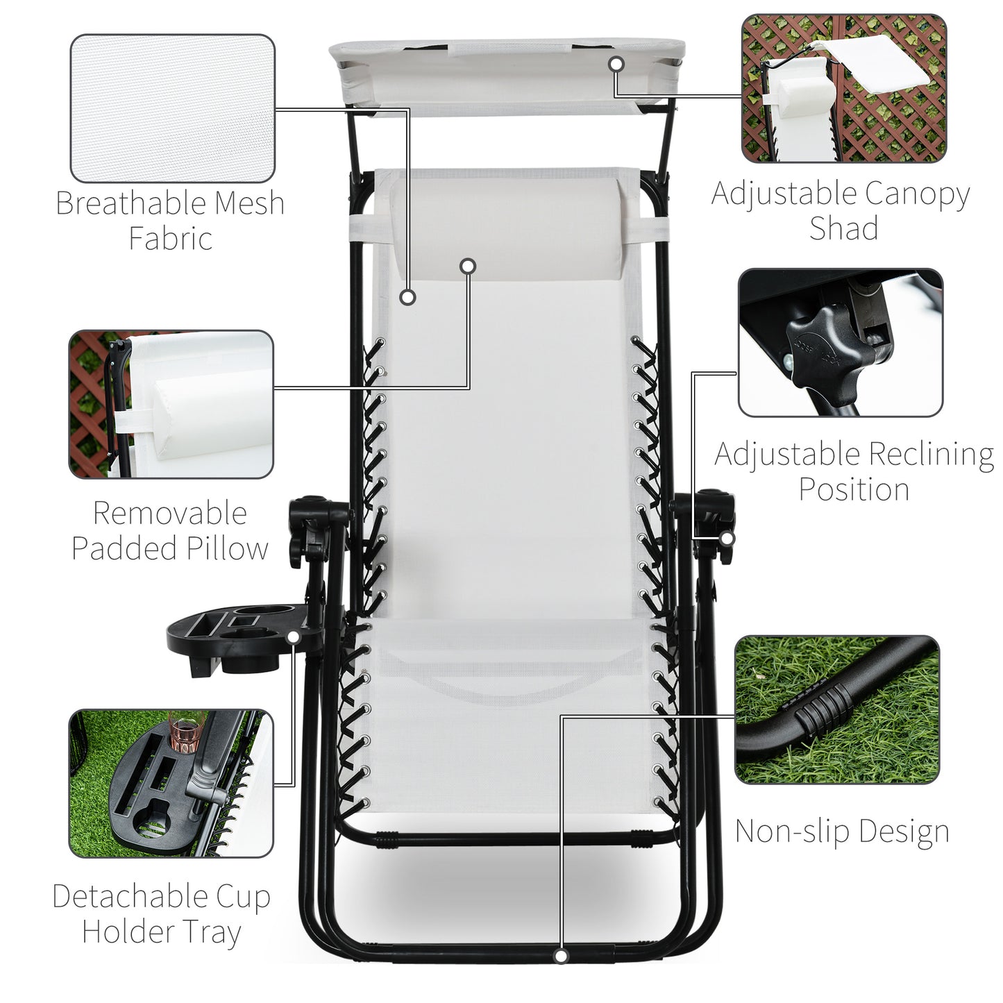 Zero Gravity Chair Adjustable Patio Lounge w/ Cup Holder White