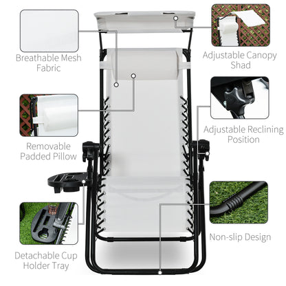 Zero Gravity Chair Adjustable Patio Lounge w/ Cup Holder White