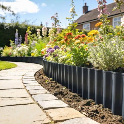 Metal Lawn Edging Border, 8 in x 21.3 ft Garden Edging, Dark Grey