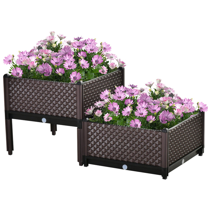 50cm x 50cm x 46.5cm Set of 2 Plastic Raised Garden Bed, Planter Box, Flower Vegetables Planting Container with Self-Watering Design