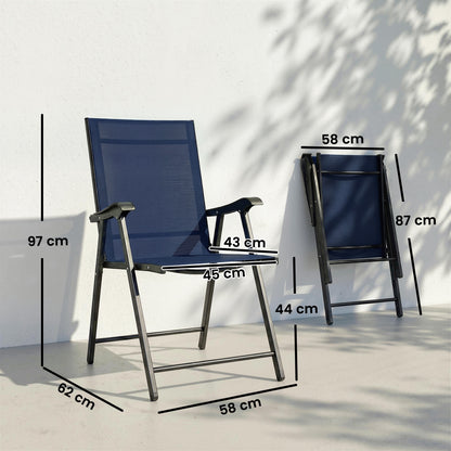 Folding Garden Chairs Set of 4 with High Back, Armrests, Navy Blue