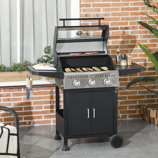 9 kW 3 Burner Gas BBQ Grill with See-through Lid, Black