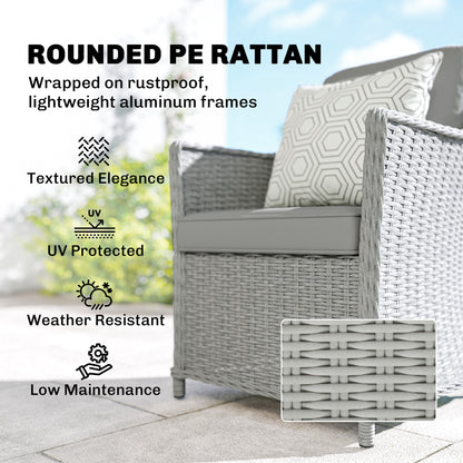 Rattan Garden Dining Set with Turntable, Aluminium Frame, Grey