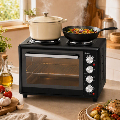 36L Mini Oven with Dual Hot Plates, Electric Countertop Cooker