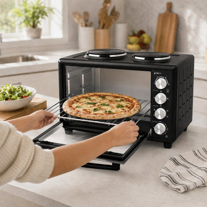 36L Mini Oven with Dual Hot Plates, Electric Countertop Cooker