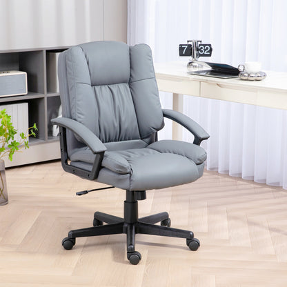 Height-Adjustable Faux Leather Swivel Office Chair with Arms - Light Grey