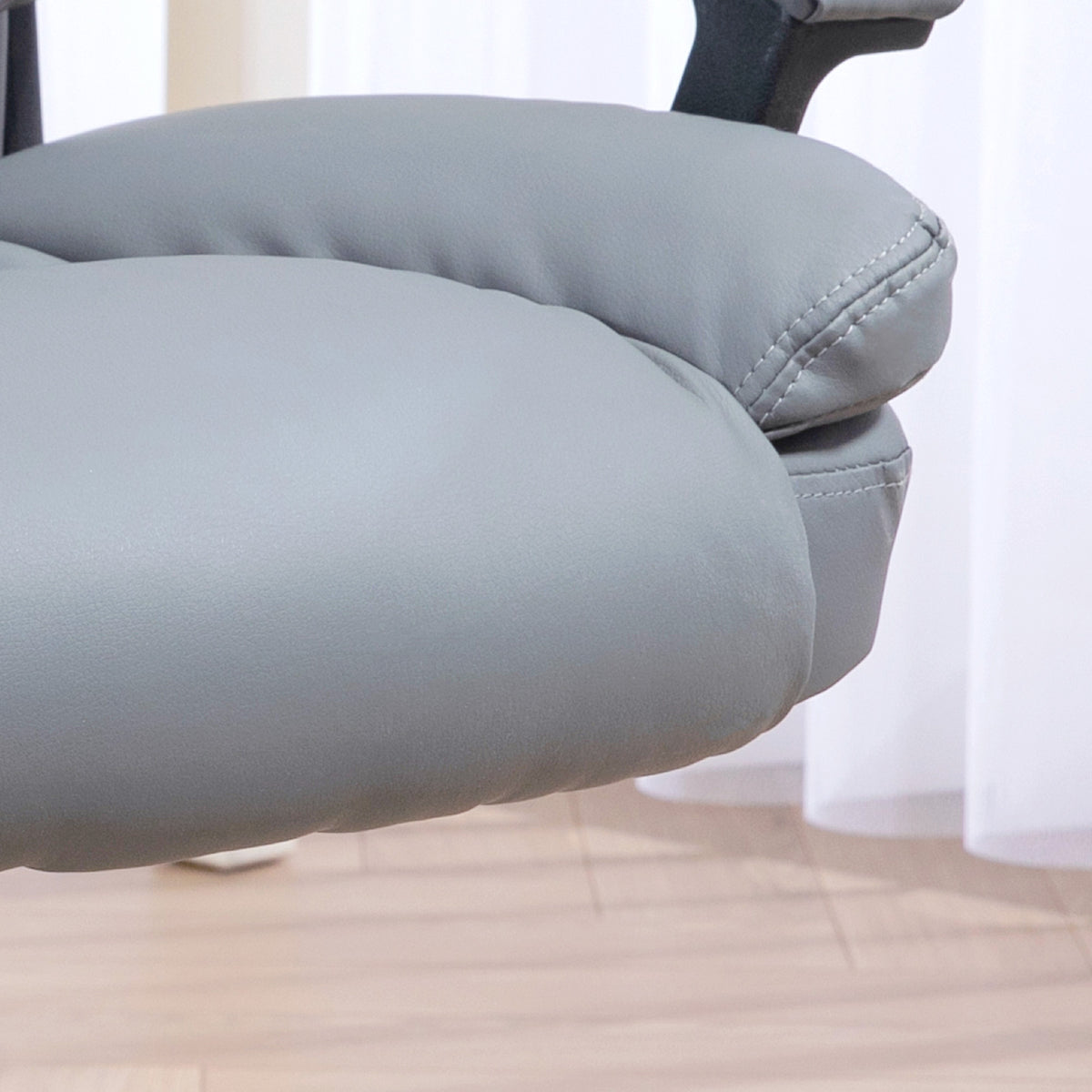 Height-Adjustable Faux Leather Swivel Office Chair with Arms - Light Grey