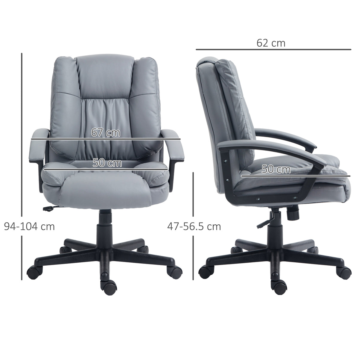 Height-Adjustable Faux Leather Swivel Office Chair with Arms - Light Grey