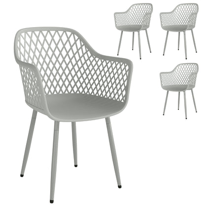 Garden Chairs Set of 4, Garden Dining Chairs with Armrests, Grey