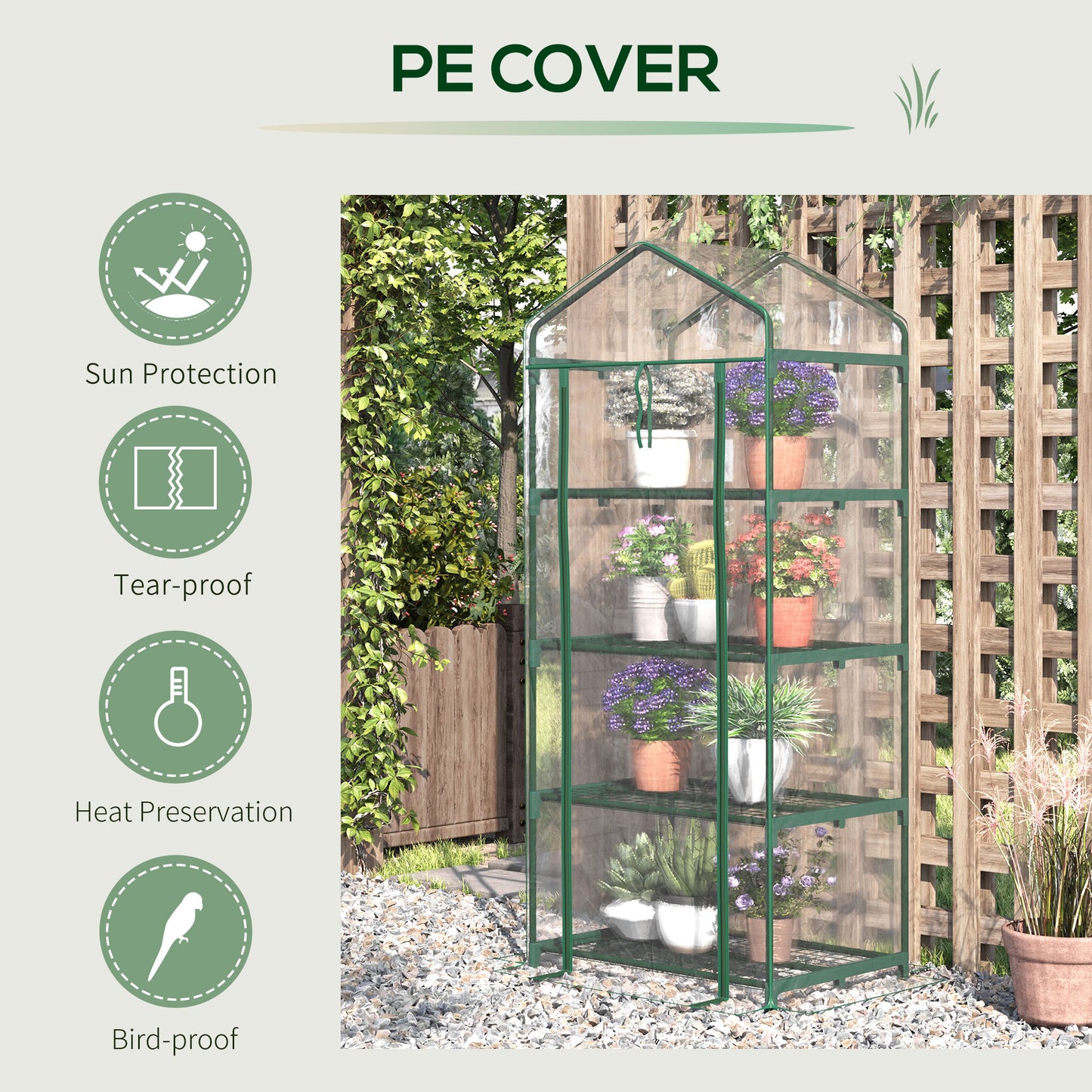 4 Tiers Mini Portable Greenhouse Compact Plant Grow Shed Metal Frame Transparent Clear Cover 160H x 70L x 50Wcm