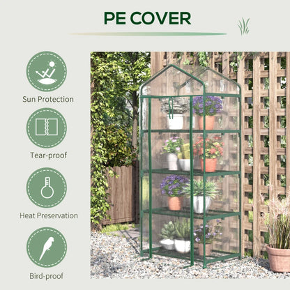 4 Tiers Mini Portable Greenhouse Compact Plant Grow Shed Metal Frame Transparent Clear Cover 160H x 70L x 50Wcm