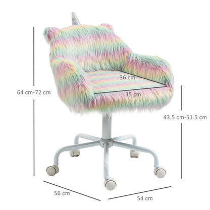Unicorn Home Office Chair, Height Adjustable Fluffy Desk Chair with Armrests and Swivel Wheels, Colourful